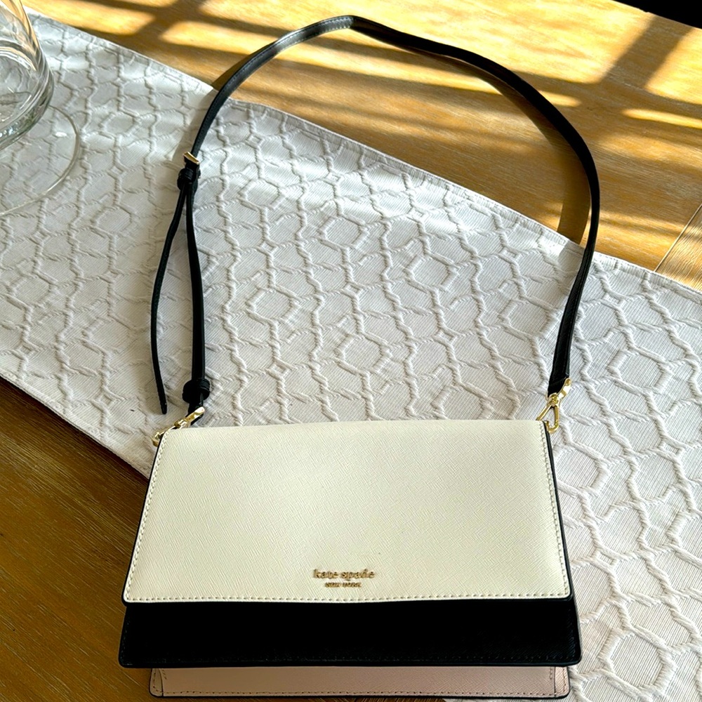 Kate spade tricolor handbag purse white black light beige - Picture 1 of 6